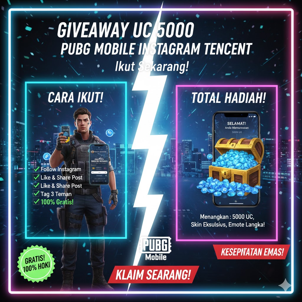 Giveaway UC 5000 PUBG Mobile Instagram Tencent, Ikut!
